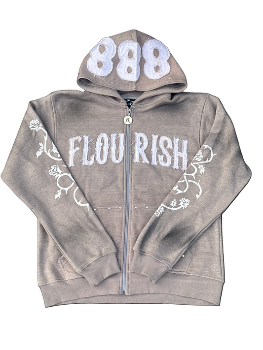 Grey “Flourish.” Zipup