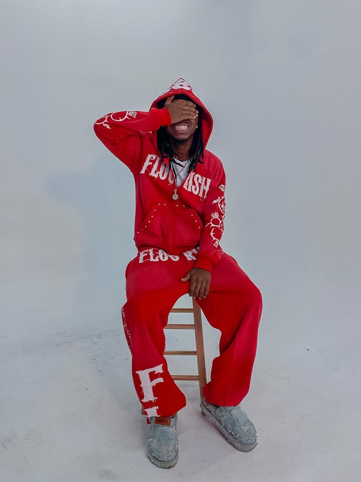 Red “Flourish.” Sweatpants